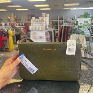 Michael Kors Olive Green Pebbled Leather Crossbody Wristlet